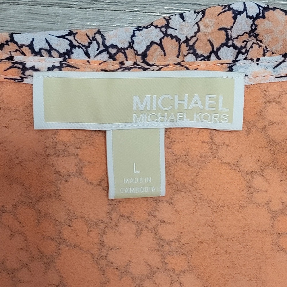 Michael Kors Coral Floral Ruffle Wrap Midi Dress Womens Summer Large High Low - Picture 3 of 7